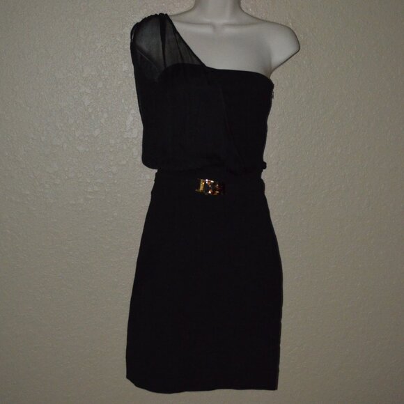 Sz XS/S Fendi Black Strapless One Shoulder Sheer Belted Sheath Dress - Picture 1 of 9